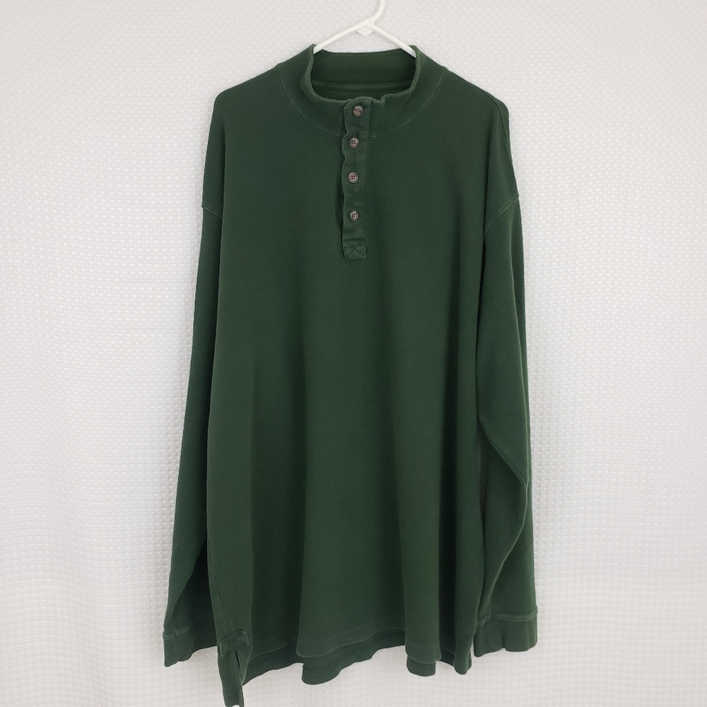 Duluth Trading Co Henley Shirt Long Sleeve Green Knit Top size 3XL Comfy